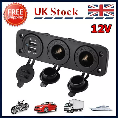 12V Car Cigarette Lighter Socket +Dual USB Port Charger Voltmeter Mount Panel UK • £8.69