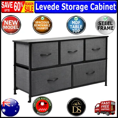 Levede Storage Cabinet Tower Chest Of Drawers Dresser Tallboy 5 Drawer Dark Grey • $93.54