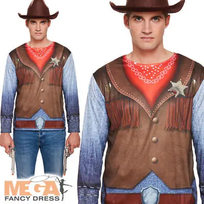Cowboy Sheriff Shirt Mens Fancy Dress Wild Western Adults Costume Accessory Top • £9.99
