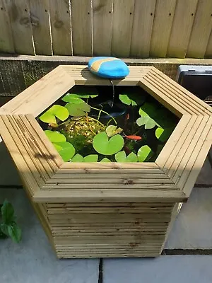 Raised Hexagonal Pond W/Seat Top Garden Water Feature Planter Gardening Gift • £149