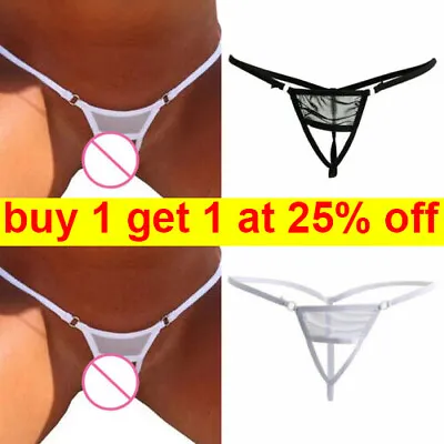 Women Sexy Low Waist See Through T-back Thong Mini Micro Crotchless Underwears • £3.04