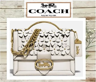 NWT COACH RILEY 22 FLORAL Appliqué Satchel X-body Handbag In CHALK Leather BRASS • $368.95