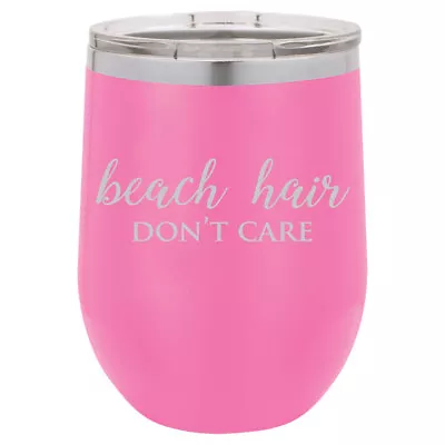 Stemless Wine Tumbler Coffee Travel Mug Glass Insulated Beach Hair Don't Care • $25.99