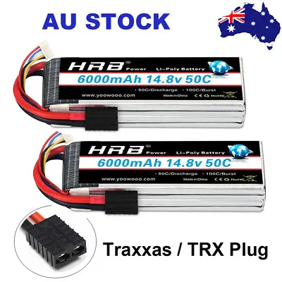 $104.28 • Buy 2pcs HRB 4S 6000mAh 14.8V TRX LiPo Battery 50C For RC Drone Airplane Boat Truck