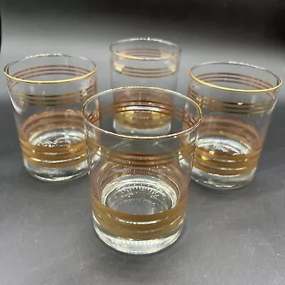 Set Of 4 - Vintage MCM Culver Gold Striped Old Fashioned Low Ball Glasses Rocks • $28