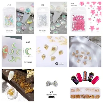 3D Nail Art Rhinestone Charms For Nail Accessories Butterfly Flower Bowknot DIY • £1.19