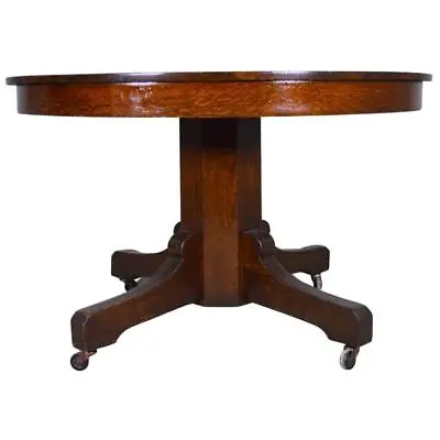 Antique Round Oak Mission Style Dining Table #21794 • $985