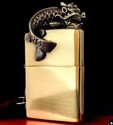 New Zippo Oil Lighter Dragon Fish Gold With Box • £160.73