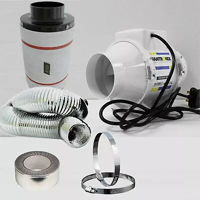 Carbon Filter Fan Kit Extractor 100mm Inline 4  Grow Tent Set Hydroponics • £74.99