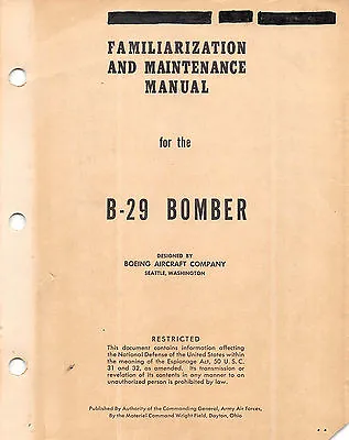 1944 B-29 Familiarization And Maint Manual World War II Manual Flight Manual -CD • $59.99