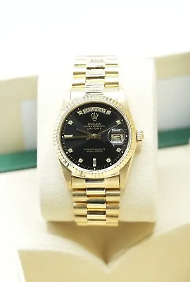 Gents 18ct Yellow Gold Rolex Day-Date 36mm 18038 Factory Black Diamond Dial • £14495