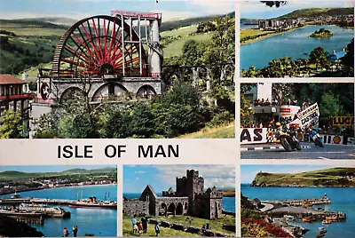 Postcard Isle Of Man Laxey Wheel TT Tourist Trophy Villa Marina Gaiety Theatre • £18.79