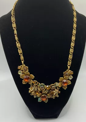 Vtg VENDOME Goldtone  Rhinestone Bib  Snail Chain Necklace • $90