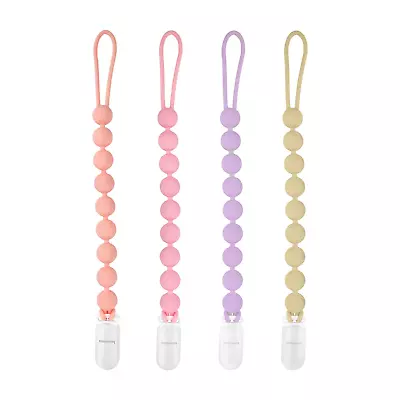 Silicone Pacifier Clip Holder 4 Pack One Piece Soft Flexible Binky Clips Holder • $13.67