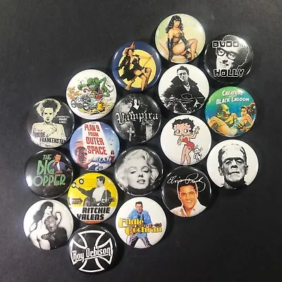 Rockabilly 1  Button Pin Set 50's Nostalgia Pin Up Rat Fink Elvis Betty Page • $12.99