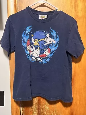 VINTAGE Y2K Sonic The Hedgehog X Navy Blue Flames Promo Size Small Tee Shirt • $70