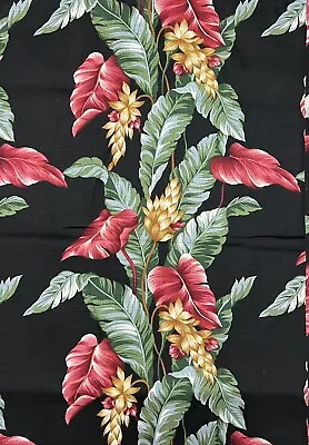 Tropical TrendTex Barkcloth Fabric 3 1/2 Yd Black Floral Paradise Hawaiian 1998 • $39.90