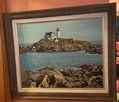 Vintage Original Lighthouse Scene Canvas Painting Wood Framed Signed Agnes • $99