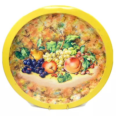 Vtg Daher Decorated Ware Round Tin Serving Tray Fruit Yellow Cottagecore • $14.99