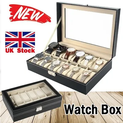 12 Grids Leather Watch Display Case Jewelry Collection Storage Holder Box UK • £11.97