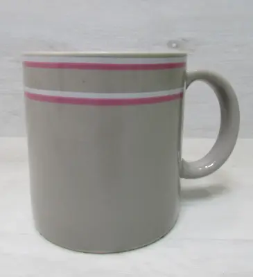 Vintage JMP Chromatics Stoneware Coffee Mug Beige W/ Pink & White Stripe Japan • $5.69