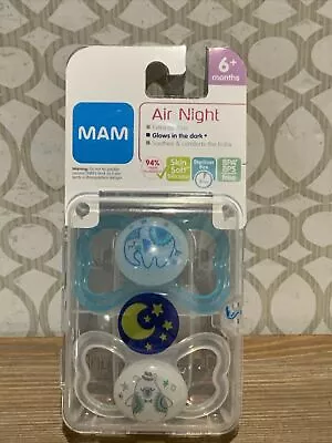 🍒 New Sealed - Mam (2) Air Night Collection Pacifier Age 6+Months-Boys Stars • $11.99