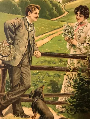 Couple With Dachshund Dackel Teckel Old Dog PC Signed MAILICK  C. 1910 • $9.50