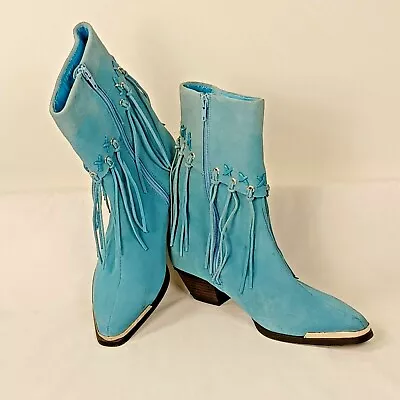 Oak Tree Farm Women's Ankle Boot Baby Blue With Fringe Size 8 • $49.97