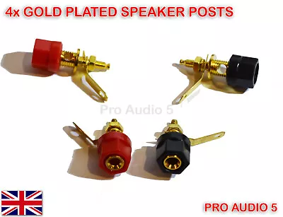 £3.99 • Buy 4x Gold Speaker Binding Posts Hex Terminal -4mm Sockets For Banana Plugs 2 Pair/