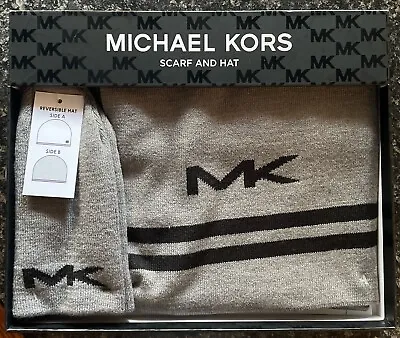 Michael Kors Scarf And Reversible Hat Set Box NEW Gray • $26