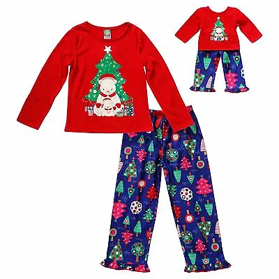 Girl 4-12 And 18  Doll Matching Red Christmas Bear Pajamas Outfit American Girl • $24.99