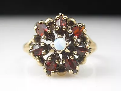Antique Garnet Ring Bohemian Opal Victorian Period Marquise Cabochon 10K Yellow • $150