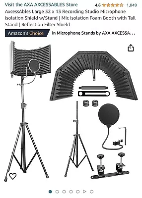 Axcessabkes Large 32x13 Recording Studio Microphone Isolation Shield With Stand  • $49.99