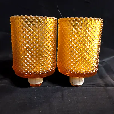 2 Diamond Cut Amber Glass Votive Candle Holder Peg Cups With Peg Sleeves.   OBO • $20