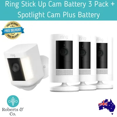 Ring Wireless Stick Up Cam Battery 3 Pack + Spotlight Cam Plus Battery Security • $612.22