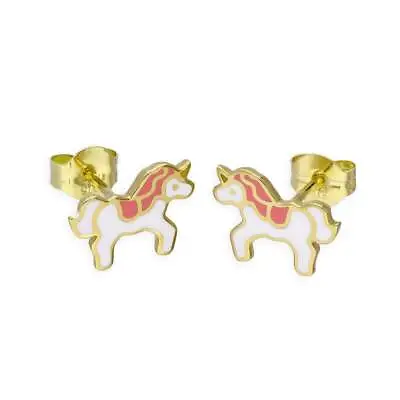 9ct Gold & Colourful Enamel Cute Unicorn Stud Earrings Fairytale Childrens • £64
