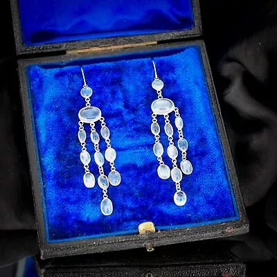 Antique Moonstone Sterling Silver Chandelier Drop Earrings • £275