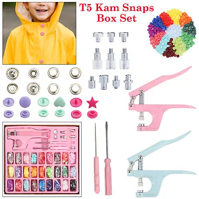 T5 KAM Snaps Plastic Buttons Pliers Eyelet Box Kit Stubs Fasteners Crafts DIY • £15.89