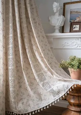 Linen Crochet Floral Curtain Panel Cream Boho Pattern Screen Door  130x150cm • £15.95