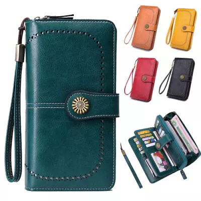 Ladies Leather Wallet Long Purse Phone Card Holder Case Clutch Large Capacity UK • £7.53