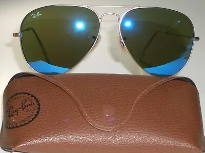 Ray Ban Italy Rb3026 62 14 112/17 Blue Mirrored Large Metal Aviator Sunglasses • $332.17