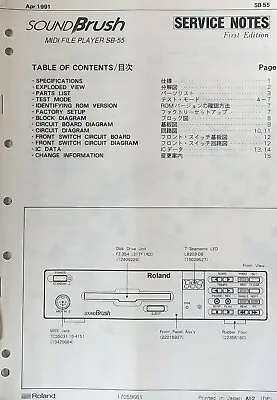 Roland SB-55 Midi File Player Module Original Service Manual Schematics Book • $39.99