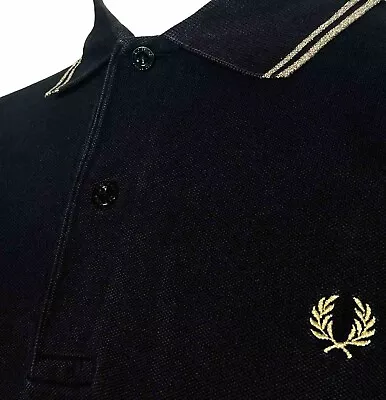 Fred Perry Glitter Tipped M1200 Polo - Black/ Gold - Size XL/2XL - Mod Scooter • £1.20