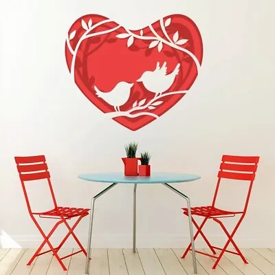 Red Love Heart White Birds Wall Sticker WS-47224 • £11.98