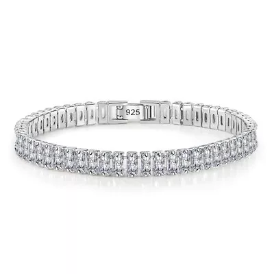 £23.99 • Buy 925 Sterling Silver Tennis Bracelet Rectangle Zircon Crystal Link Bracelet