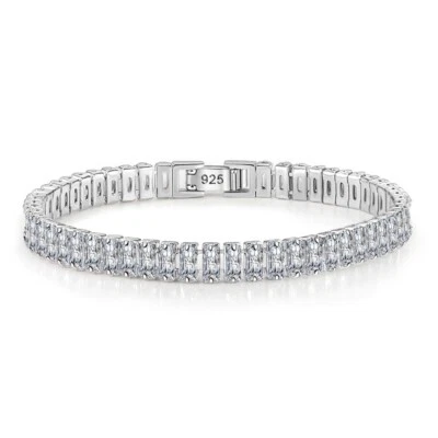 £23.99 • Buy 925 Sterling Silver Tennis Bracelet Rectangle Zircon Crystal Link Bracelet