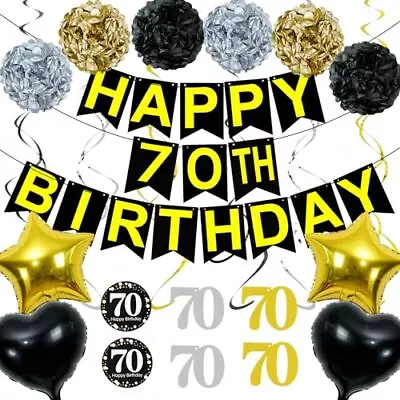 70th Birthday Decorations For Men Black Gold Happy Birthday Party Decorations... • $15.06