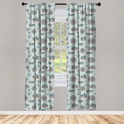 Nautical Curtains 2 Panel Set Anchor Windrose Fish Ships • £21.99