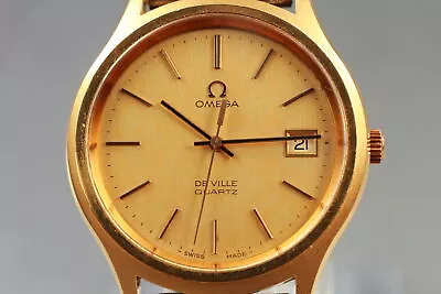 [Exc+5] New Battery & Band! Omega Deville Quartz Gold Plated Case Men's Watch • $670.56