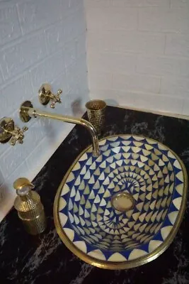 Brass Sink Moroccan Bathroom Sink Solid Brass Sink Colorful Resin And Bone • $400